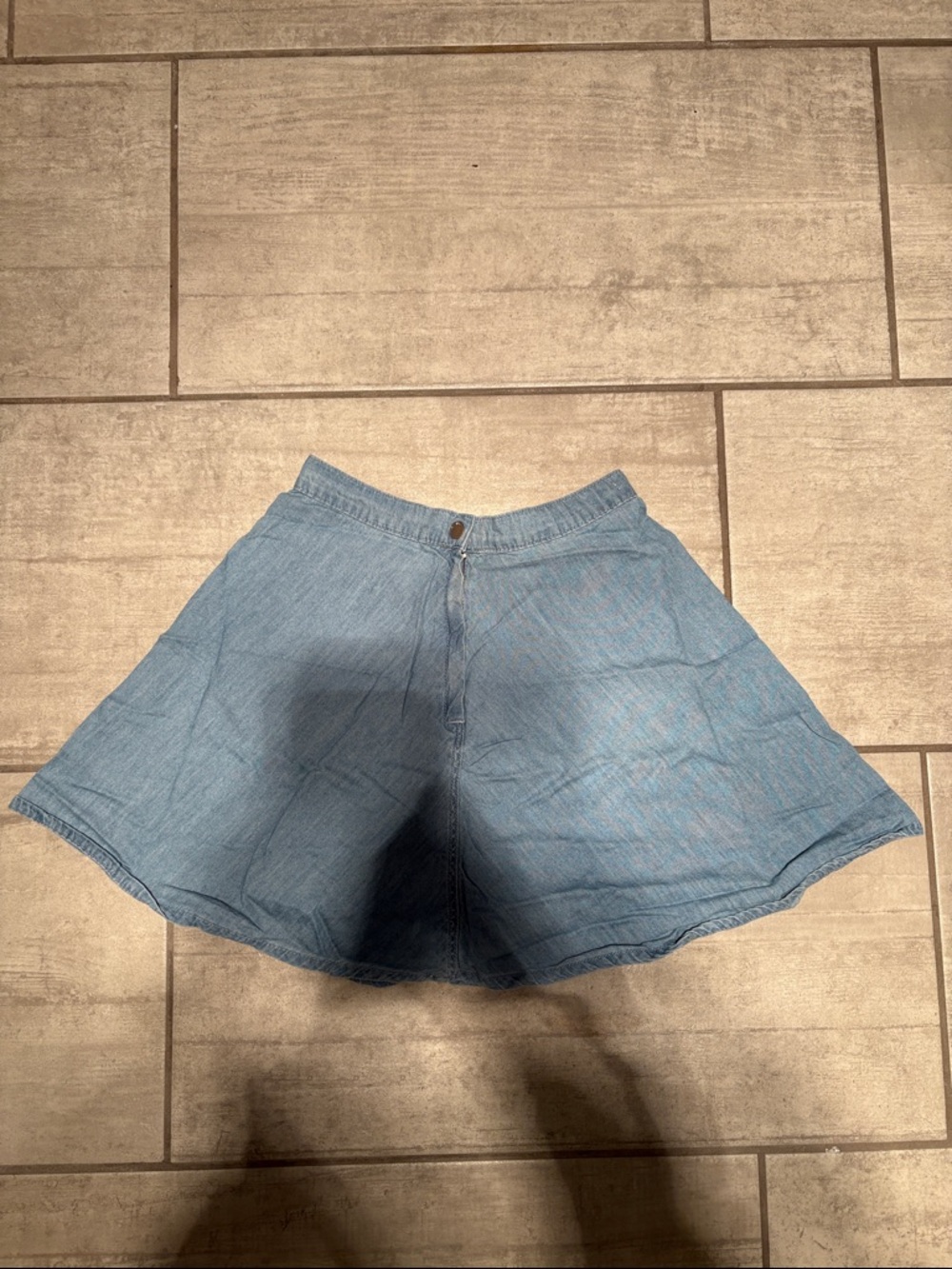 Light Blue Denim A-Line Skort - Casual Flare Skirt